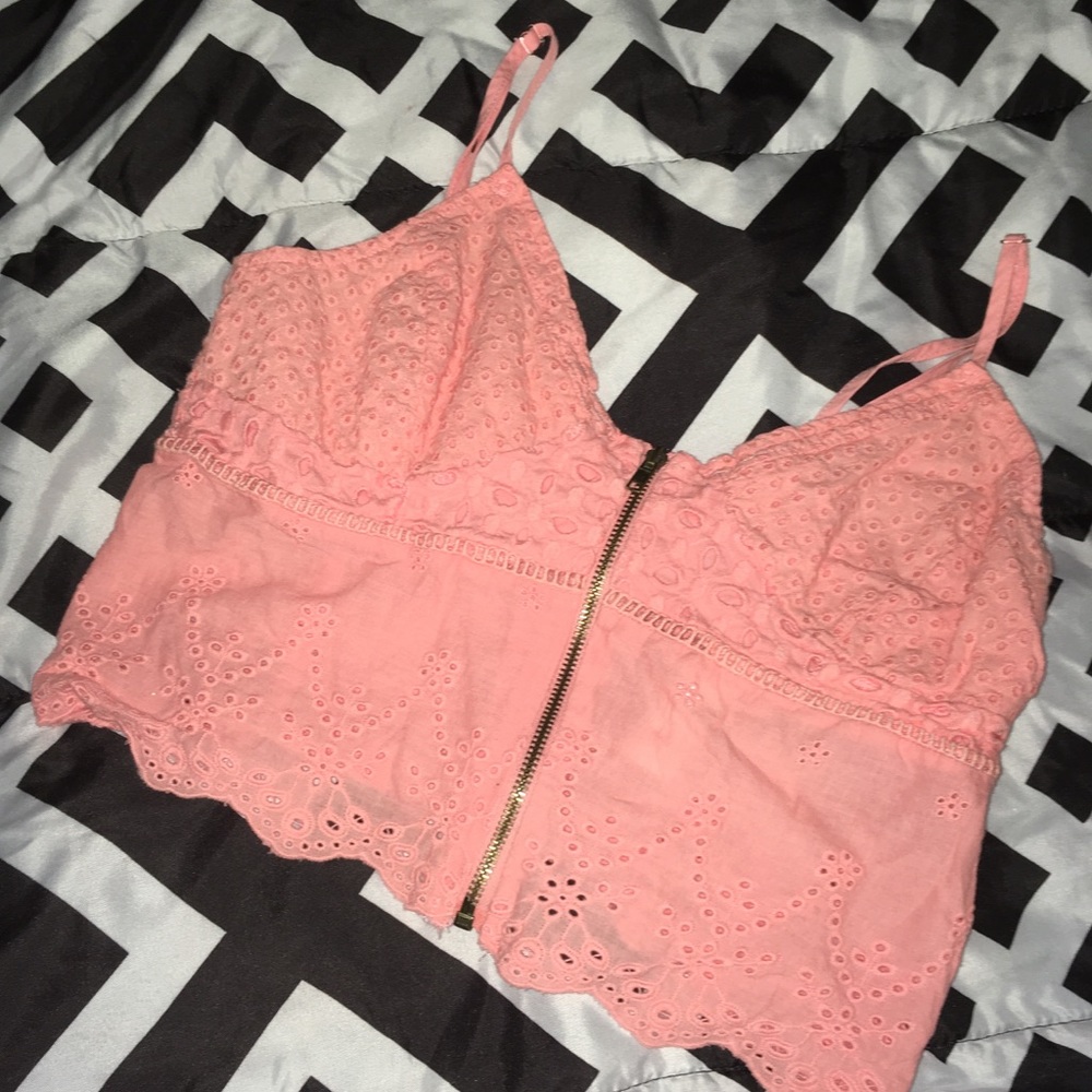 Pink zipper crop top